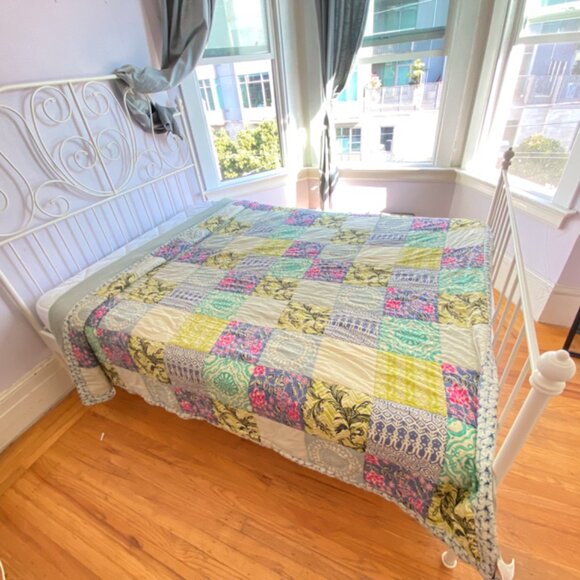 Urban Outfitters Boho Patchwork Quilted Comforter Queen Vintage Style 88" x 88" - Picture 1 of 12